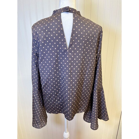 J.O.A. Los Angeles  Top Grey/ Mauve W/ Blush Polka Dot Bell  Long sleeve Sz Med. - Picture 2 of 10